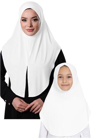 Beyaz Pratik Anne Kız Kombin Tesettür Eşarp Sandy Düz Hijab - Hürrem Bone 230812_42