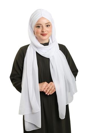 Beyaz Pratik Hazır Geçmeli Bone Şal Şifon Drapeli - Hürrem Bone 2507_42