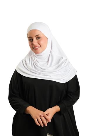 Beyaz Pratik Hazır Geçmeli Tesettür Eşarp Viskon Boneli Büyük Boy - Hürrem Bone 1290BV_42