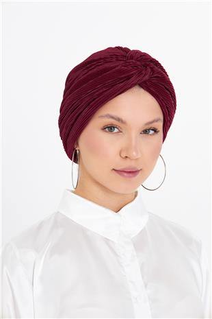 Bordo Çapraz Büzgülü Tesettür Bone Fukuro Piliseli - Hürrem Bone 2512_16