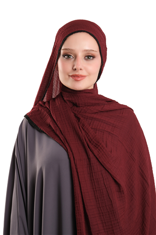 Bordo Müslin Şal Biyeli Nefes Alan Pamuksu Dokulu Krinkıl - Hürrem Bone 202139_16