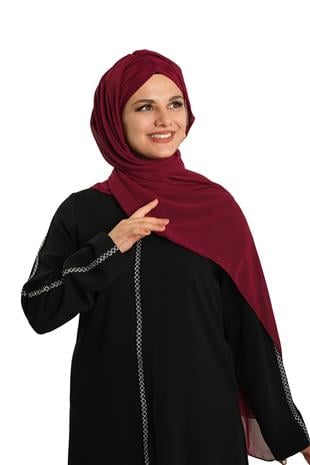 Bordo Pratik Hazır Geçmeli Bone Şal Şifon Drapeli - Hürrem Bone 2507_16