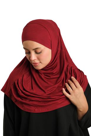 Bordo Pratik Hazır Geçmeli Tesettür Eşarp Viskon Boneli Büyük Boy - Hürrem Bone 1290BV_16