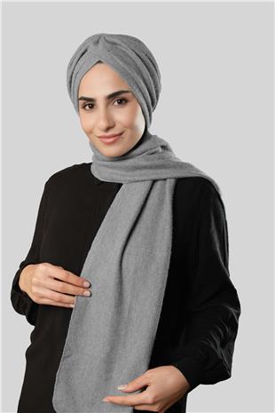 Gri Kışlık Kendinden Atkılı Peluş Tesettür Bone Jakar Düz - Hürrem Bone 2329_15