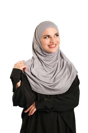 Gri Pratik Hazır Geçmeli Tesettür Eşarp Viskon Boneli Büyük Boy - Hürrem Bone 1290BV_15