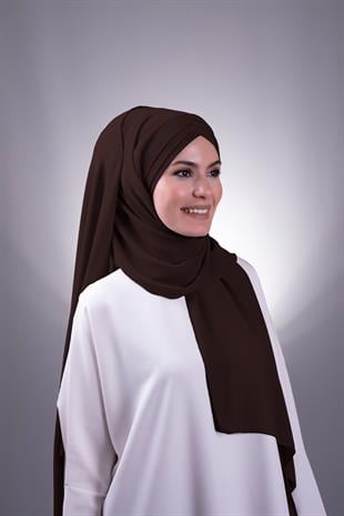 Kahve Arkadan Bağlamalı Şal Şifon Çapraz Üç Bantlı - Hürrem Bone 1457_14