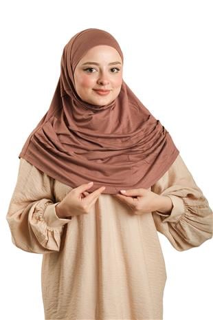 Koyu Vizon Pratik Hazır Geçmeli Tesettür Eşarp Viskon Boneli Büyük Boy - Hürrem Bone 1290BV_38