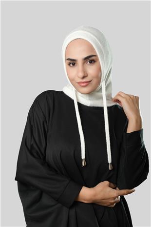 Krem Bağcıklı Peluş Balaklava Boyunluklu Bere Jakar Düz - Hürrem Bone 2327_40