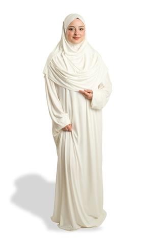 Krem İki Parça Namaz Elbisesi Viskon Düz - Hürrem Bone 2504_40