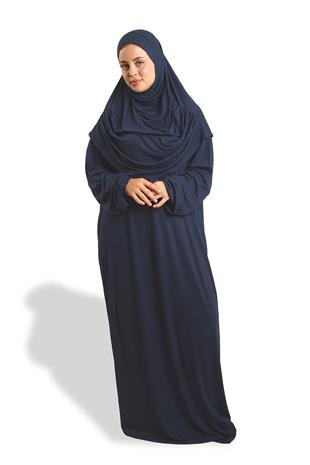 Lacivert İki Parça Namaz Elbisesi Viskon Düz - Hürrem Bone 2504_02
