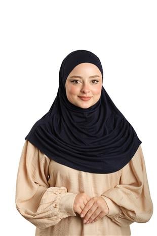 Lacivert Pratik Hazır Geçmeli Tesettür Eşarp Viskon Boneli Büyük Boy - Hürrem Bone 1290BV_02