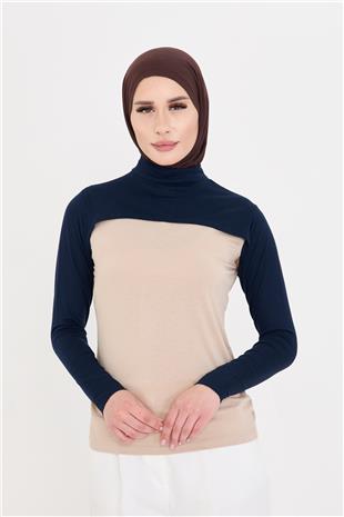 Lacivert Tesettür Balıkçı Yaka Boyunluklu Kolluk Viskon Düz - Hürrem Bone 1025_02