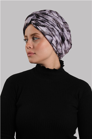 Lila Çapraz Büzgülü Tesettür Bone Sandy Desenli - Hürrem Bone 2511_28