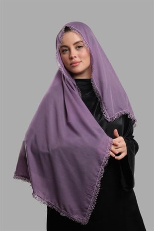 Mor Nikah Namaz Başörtüsü Eşarp Kesik Elyaf Boncuklu Güpürlü - Hürrem Bone 202213_22