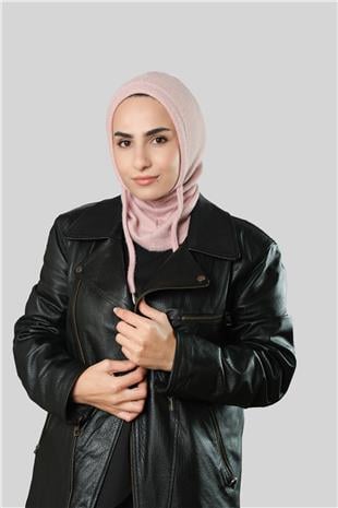 Pudra Bağcıklı Peluş Balaklava Boyunluklu Bere Jakar Düz - Hürrem Bone 2327_06