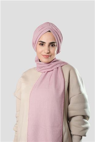 Pudra Kışlık Kendinden Atkılı Peluş Tesettür Bone Jakar Düz - Hürrem Bone 2329_06