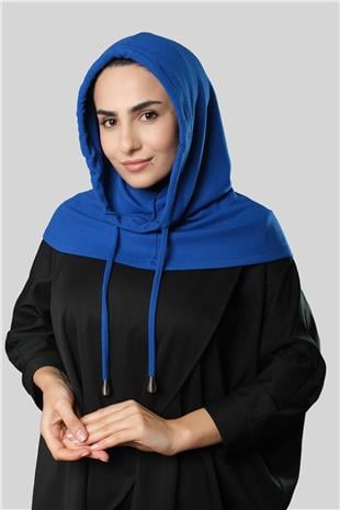 Saks Mavisi Bağcıklı Salaş Balaklava Boyunluklu Bere Triko Düz - Hürrem Bone 2326_24
