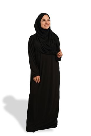 Siyah İki Parça Namaz Elbisesi Viskon Düz - Hürrem Bone 2504_01