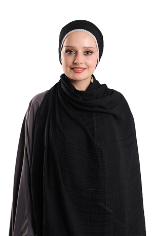 Siyah Müslin Şal Biyeli Nefes Alan Pamuksu Dokulu Krinkıl - Hürrem Bone 202139_01