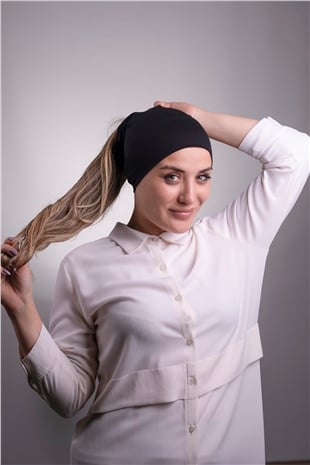 Siyah Pratik Hazır Geçmeli İç Bone Viskon Kumaş Dikişsiz Boru Bone - Halven 3006