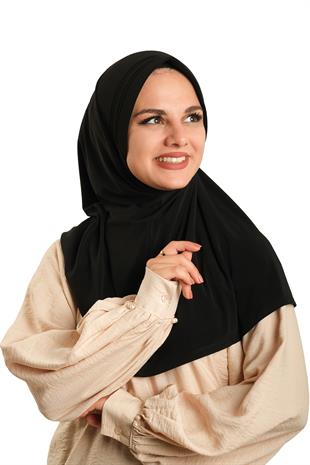 Siyah Pratik Hazır Geçmeli Tesettür Eşarp Sandy Kumaş Sade - Hürrem Bone 1600_01