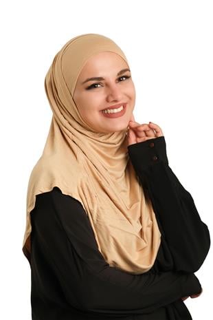 Sütlü Kahve Pratik Hazır Geçmeli Tesettür Eşarp Viskon Boneli Büyük Boy - Hürrem Bone 1290BV_26