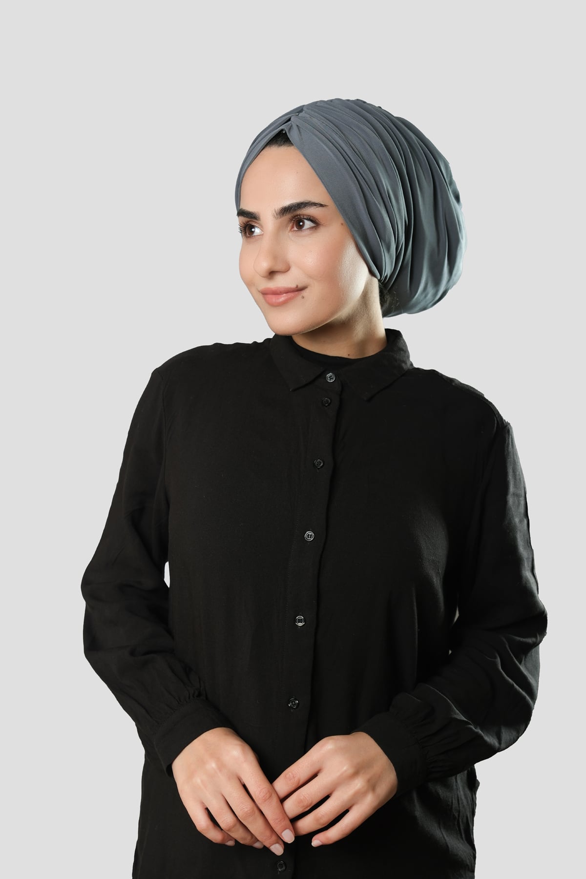 Antrasit Drapeli Salaş Tesettür Bone Sandy Büzgülü - Hürrem Bone 2315_25
