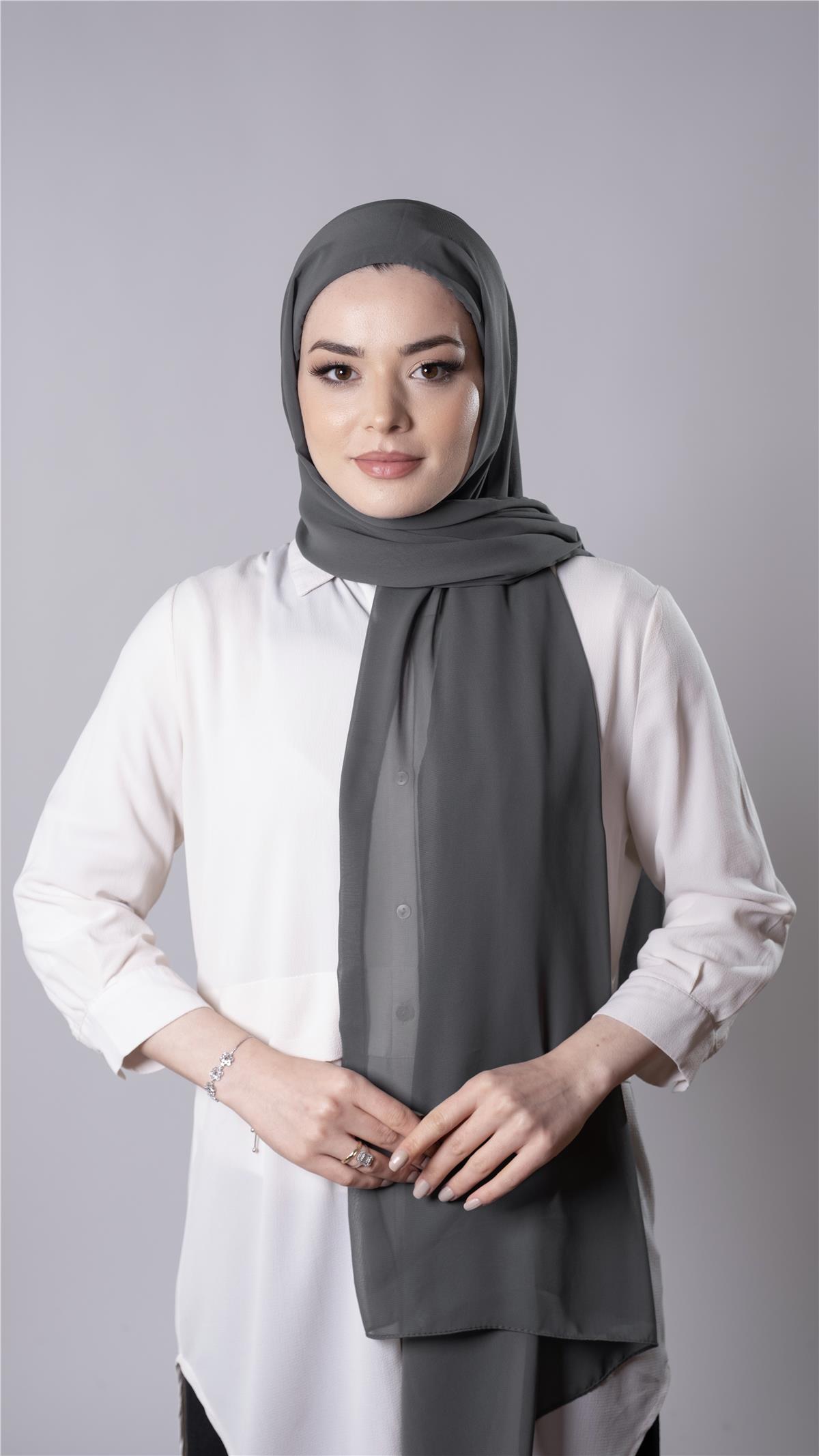 Antrasit Pratik Hazır Geçmeli Şal Şifon Kumaş Hijab Bone - Hürrem Bone 3009_25