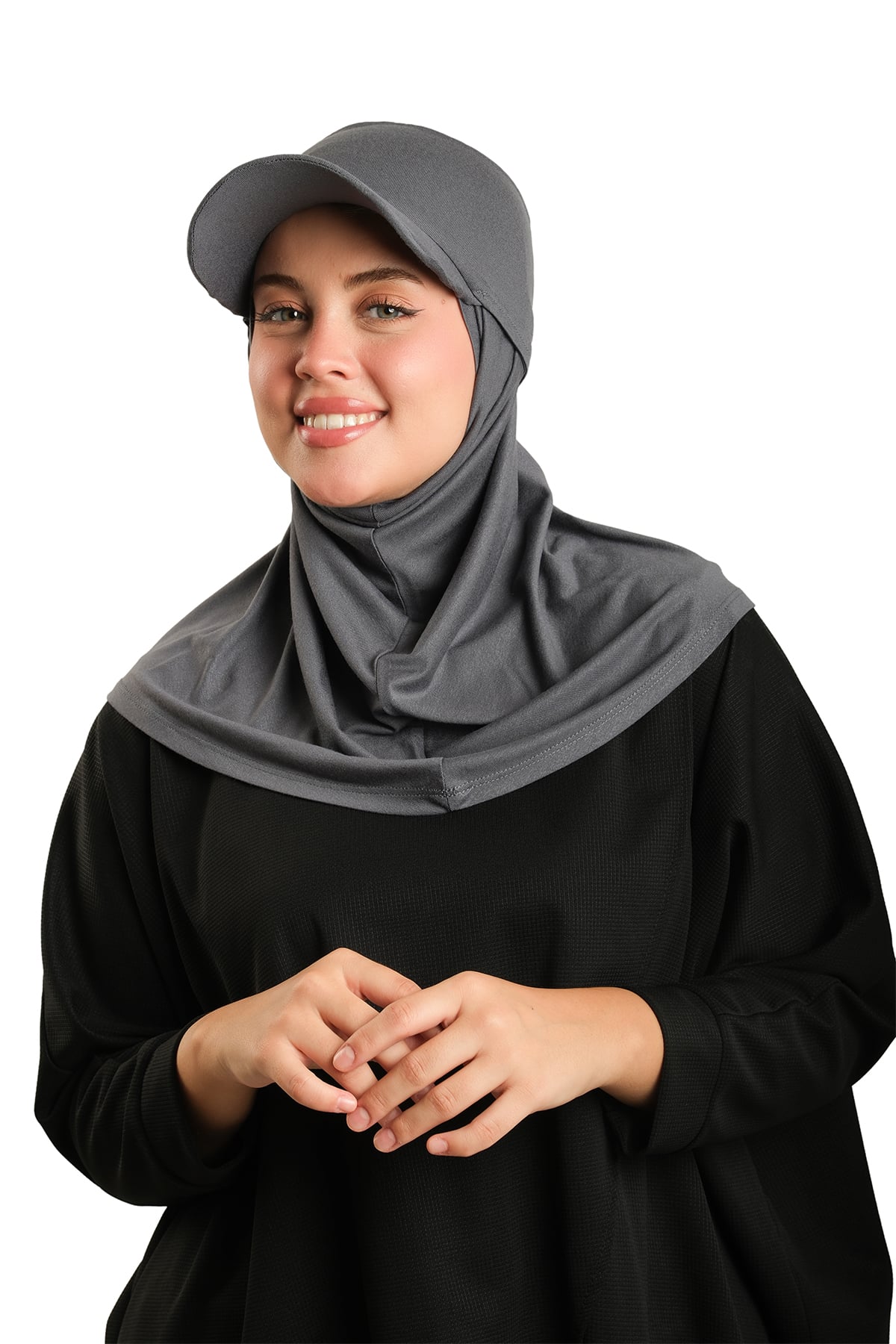 Antrasit Pratik Hazır Geçmeli Şapkalı Tesettür Eşarp Viskon Düz - Hürrem Bone 2513_25