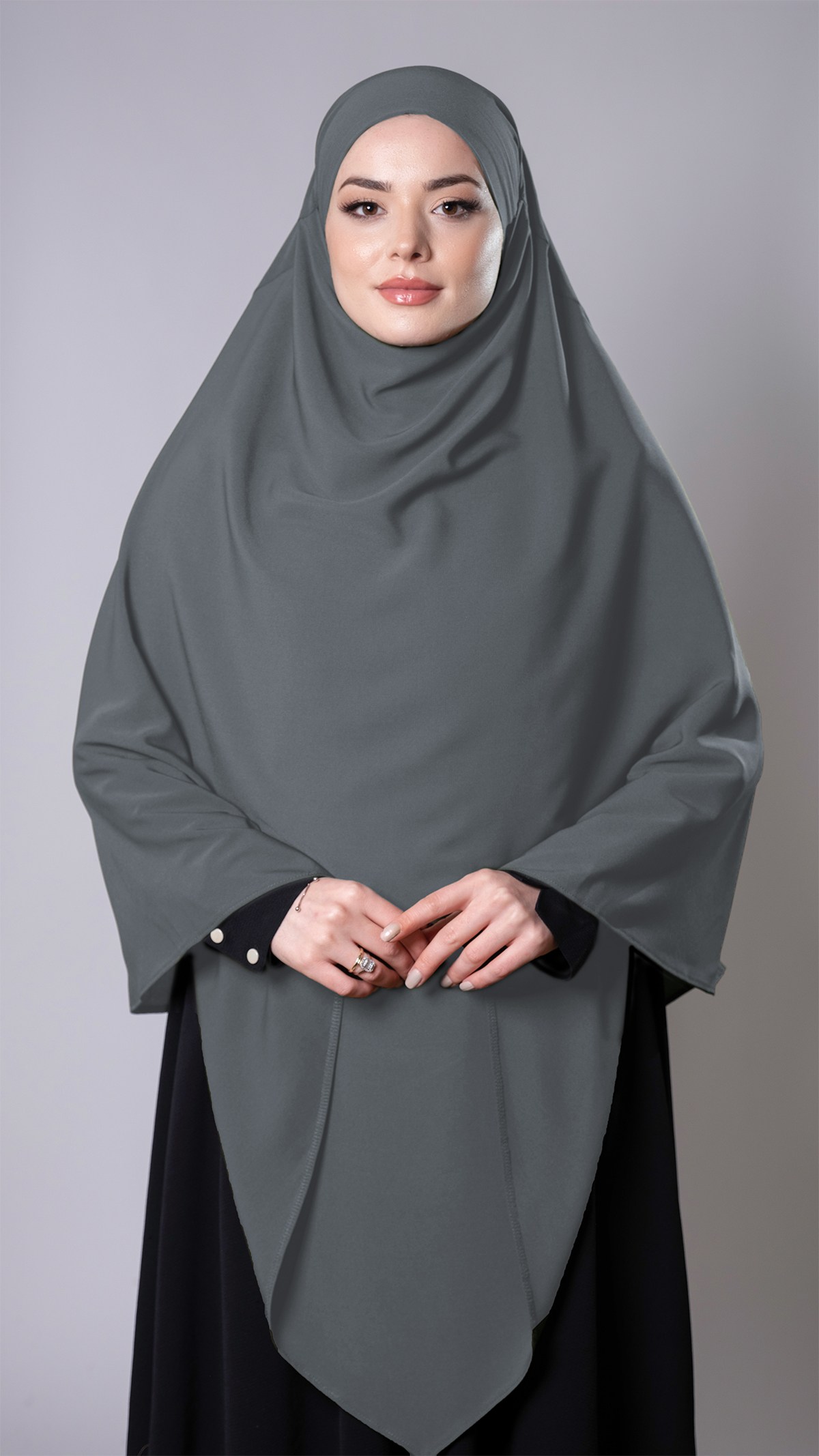 Antrasit Pratik Hazır Geçmeli Tesettür Eşarp Medine İpeği Bağcıklı Sufle Hijab - Hürrem Bone 2301_25