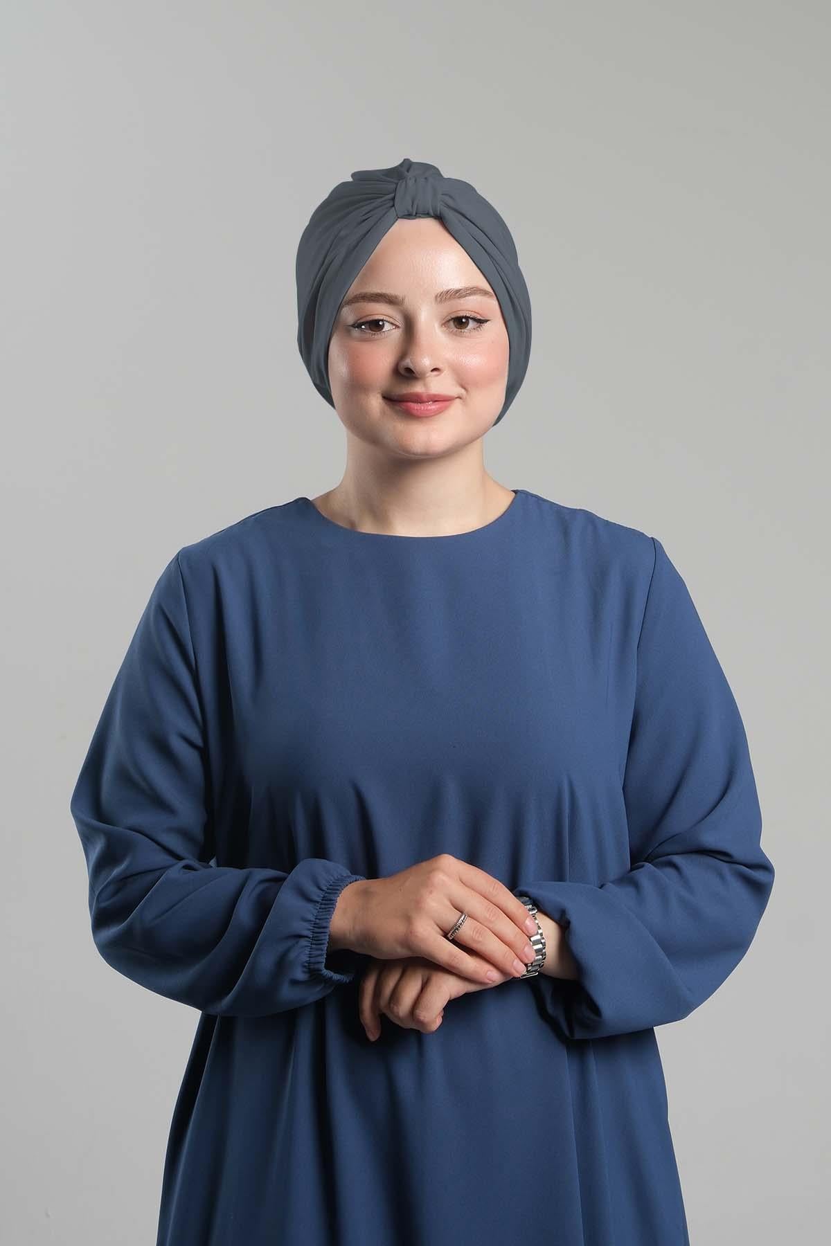 Antrasit Pratik Hazır Geçmeli Tesettür Bone Sandy Pileli Salaş - Hürrem Bone 2121_25