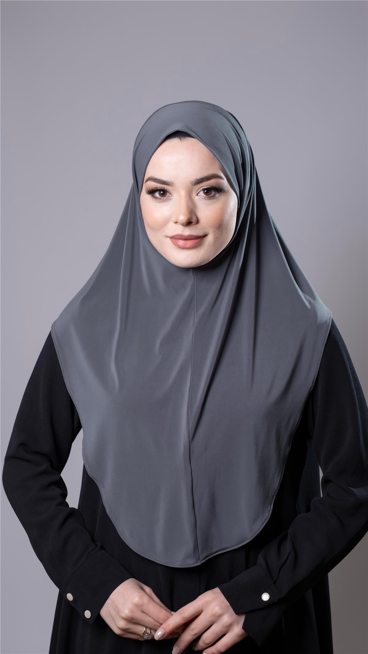 Antrasit Pratik Hazır Geçmeli Tesettür Eşarp Sandy Kumaş Düz Hijab - Hürrem Bone 2308_25