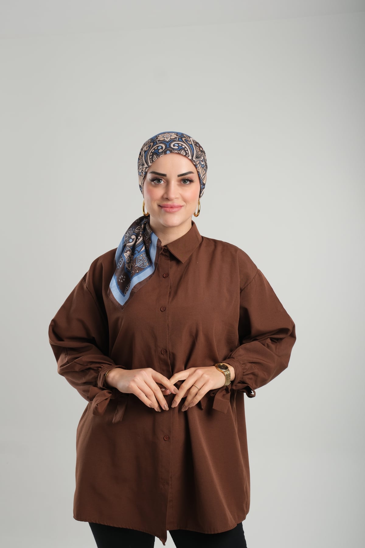 Bebe Mavisi Desenli Eşarp Kesik Elyaf Pamuksu Etnik Dijital Baskılı - Hürrem Bone 202207_11