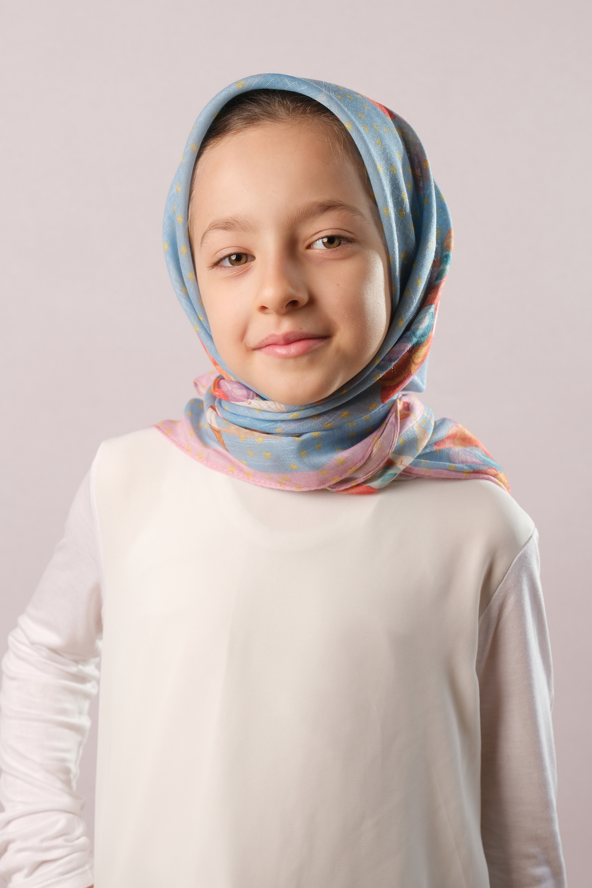Bebe Mavisi Dijital Baskılı Çocuk Tesettür Eşarp Pamuk Polyester Uçan Balon Desenli - Hürrem Bone 6002_11