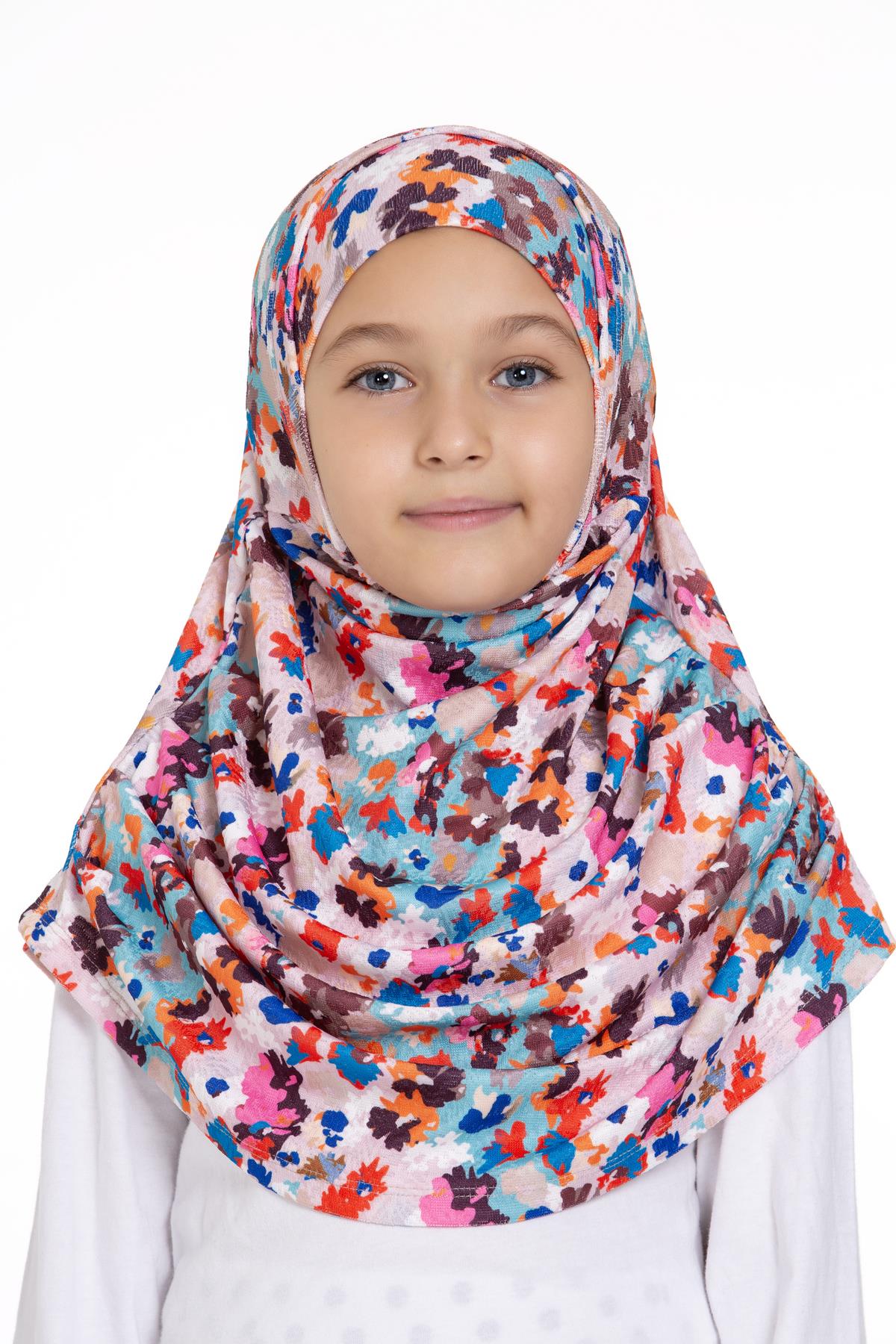 Bebe Mavisi Pratik Hazır Geçmeli Genç Tesettür Bone Jakar Desenli Pileli Kendinden Boneli - Hürrem Bone 2407_11