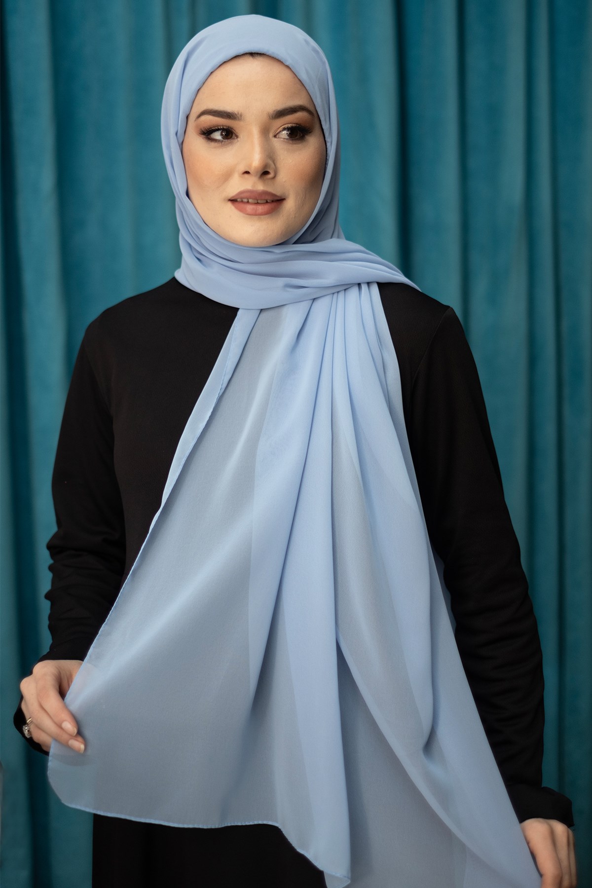 Bebe Mavisi Pratik Hazır Geçmeli Şal Şifon Kumaş Hijab Bone - Hürrem Bone 3009_11