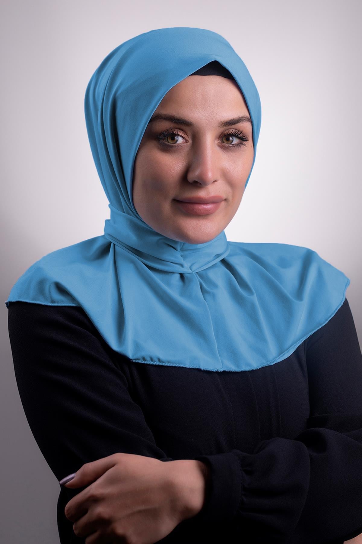 Bebe Mavisi Pratik Hazır Geçmeli Tesettür Eşarp Sandy Kumaş Arkadan Çıtçıtlı - Hürrem Bone 2101_11