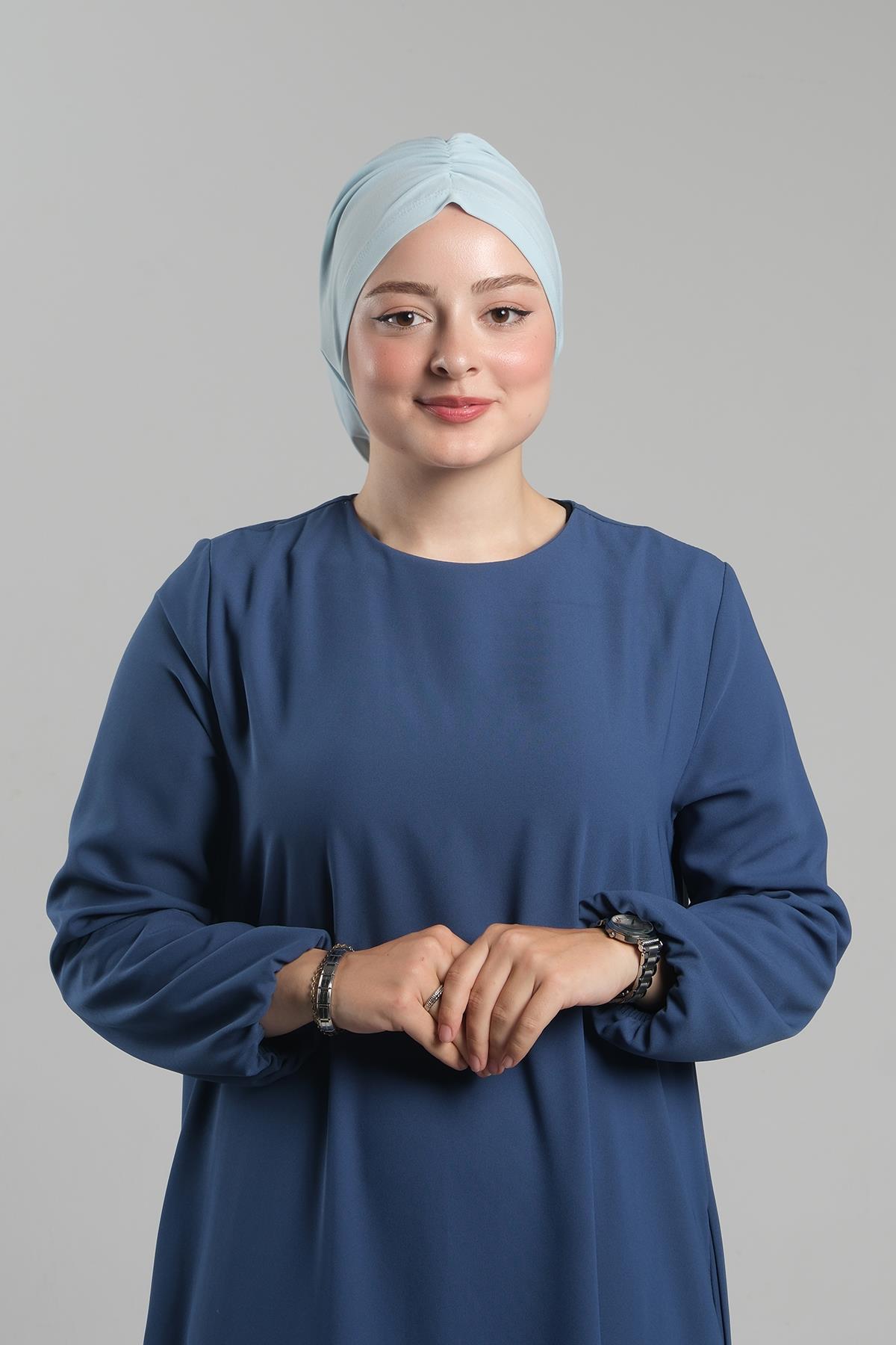 Bebe Mavisi Pratik Hazır Geçmeli Tesettür Bone Sandy Büzgülü Salaş - Hürrem Bone 2119_11