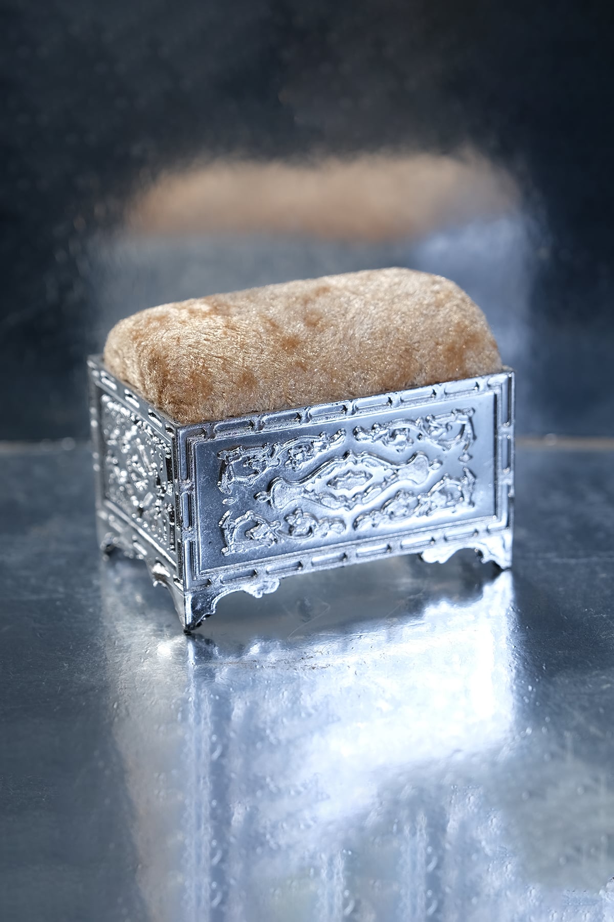Bej Eşarp Şal İğnedanlık Kadife Gümüş Sandık - Hürrem Bone 5006_12