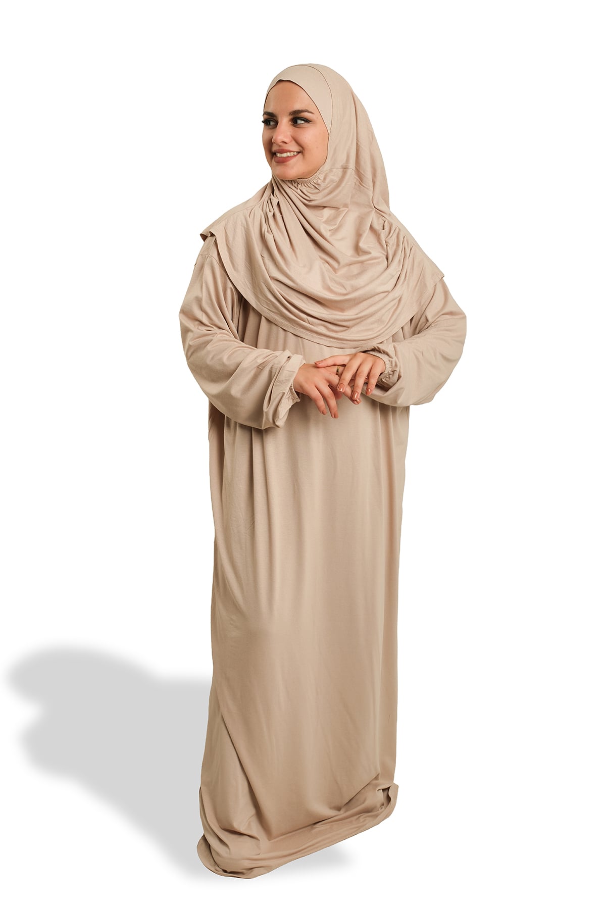 Bej İki Parça Namaz Elbisesi Viskon Düz - Hürrem Bone 2504_12