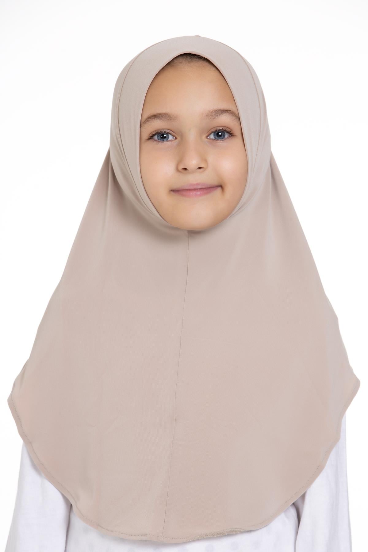 Bej Pratik Hazır Geçmeli Genç Tesettür Bone Sandy Kumaş Düz Hijab - Hürrem Bone 2312_12