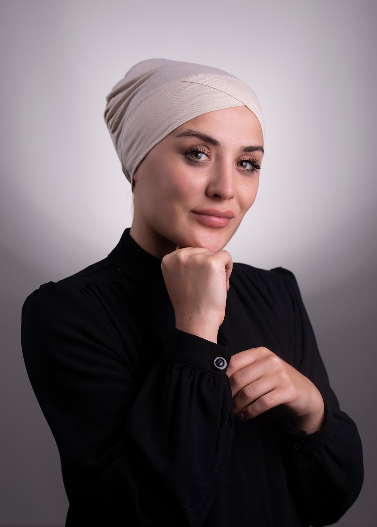 Bej Pratik Hazır Geçmeli İç Bone Viskon Kumaş Çapraz Tek Bantlı - Halven 3004