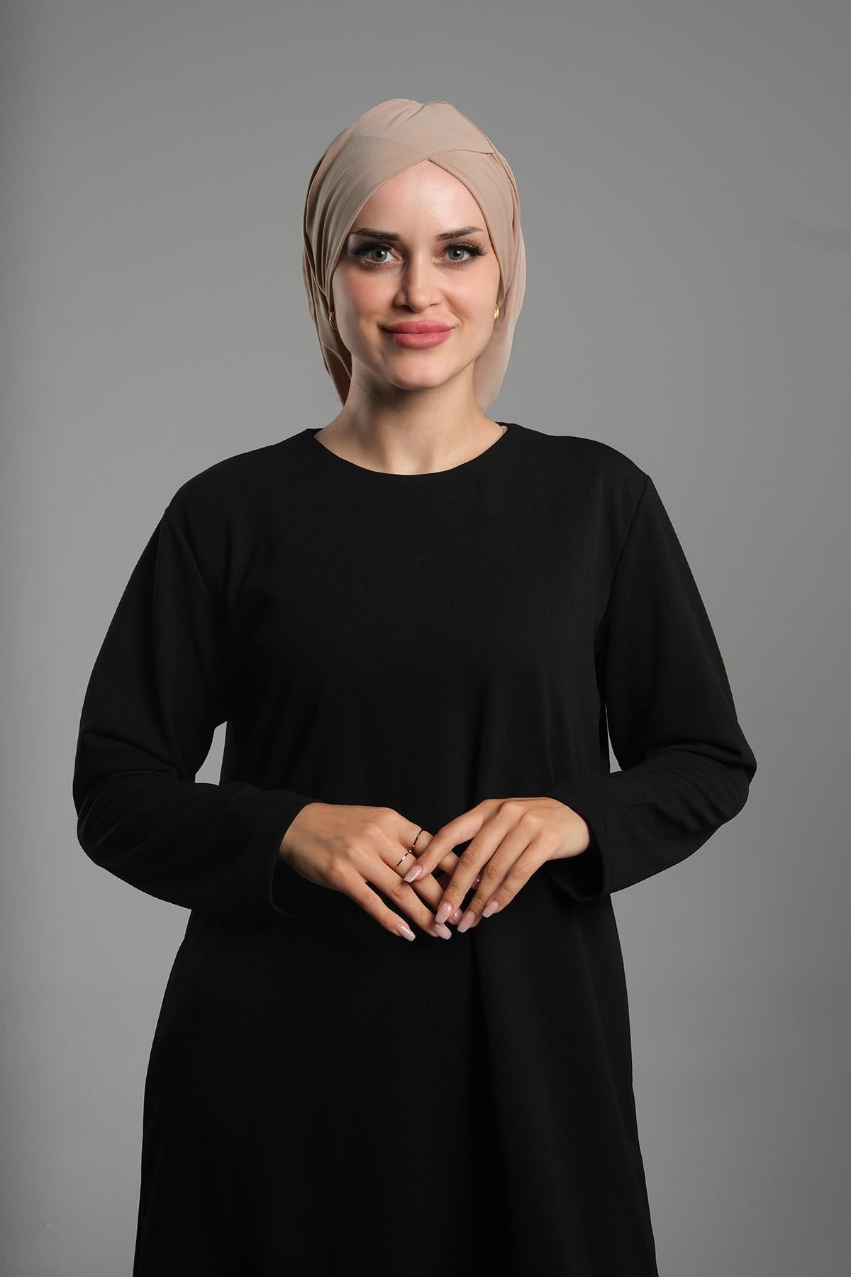 Bej Pratik Hazır Geçmeli Tesettür Bone Sandy Kumaş Büzgülü - Hürrem Bone 2114_12