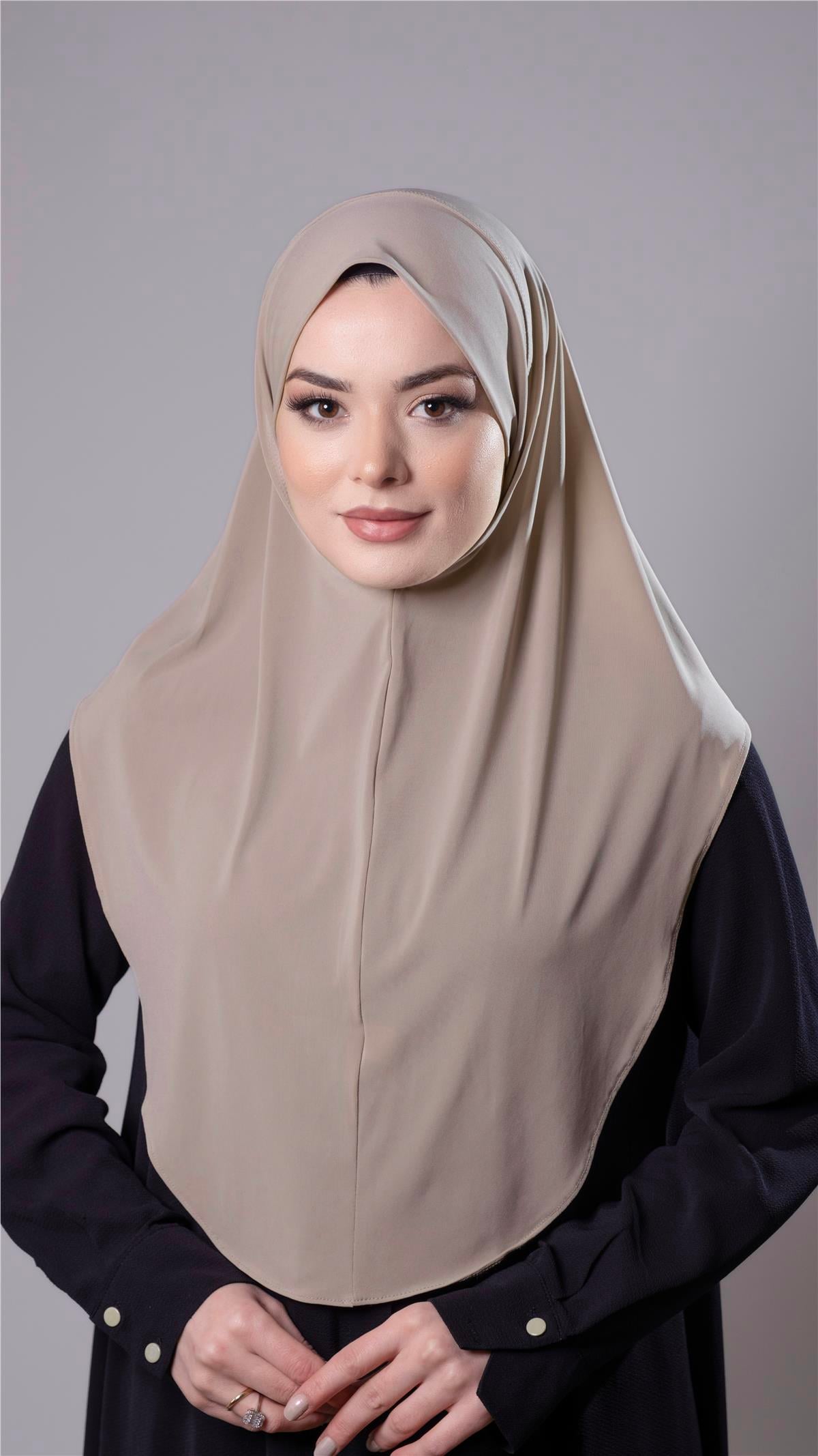 Bej Pratik Hazır Geçmeli Tesettür Eşarp Sandy Kumaş Düz Hijab - Hürrem Bone 2308_12