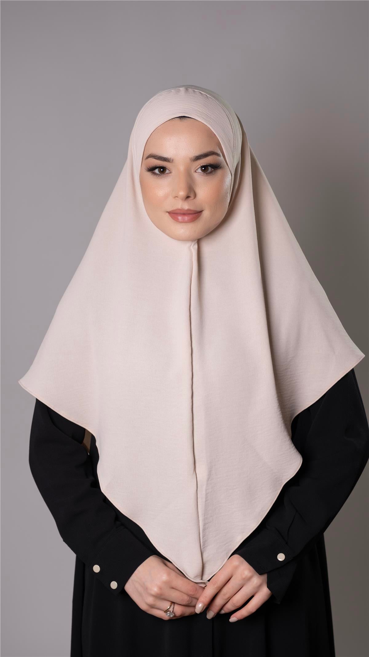 Bej Pratik Hazır Geçmeli Tesettür Eşarp Aerobin Kumaş Düz Hijab - Hürrem Bone 2309_12