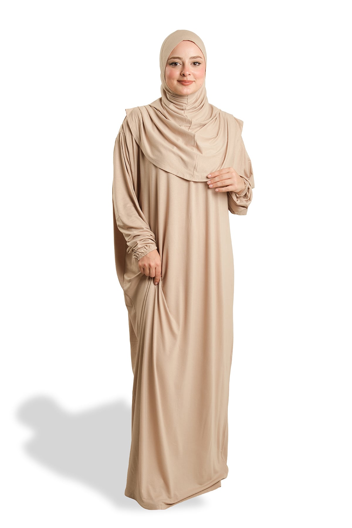 Bej Tek Parça Namaz Elbisesi Viskon Düz - Hürrem Bone 2503_12