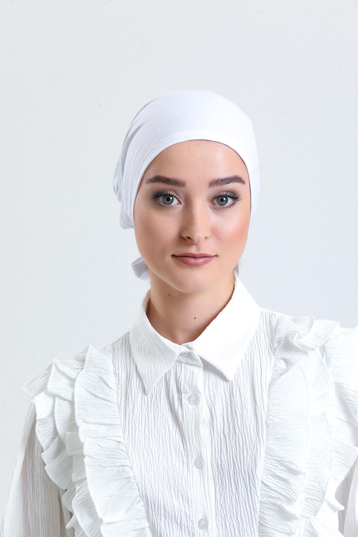 Beyaz Arkadan Bağlamalı Tesettür Bone Penye Kumaş Düz Bone - Hürrem Bone 1011_42