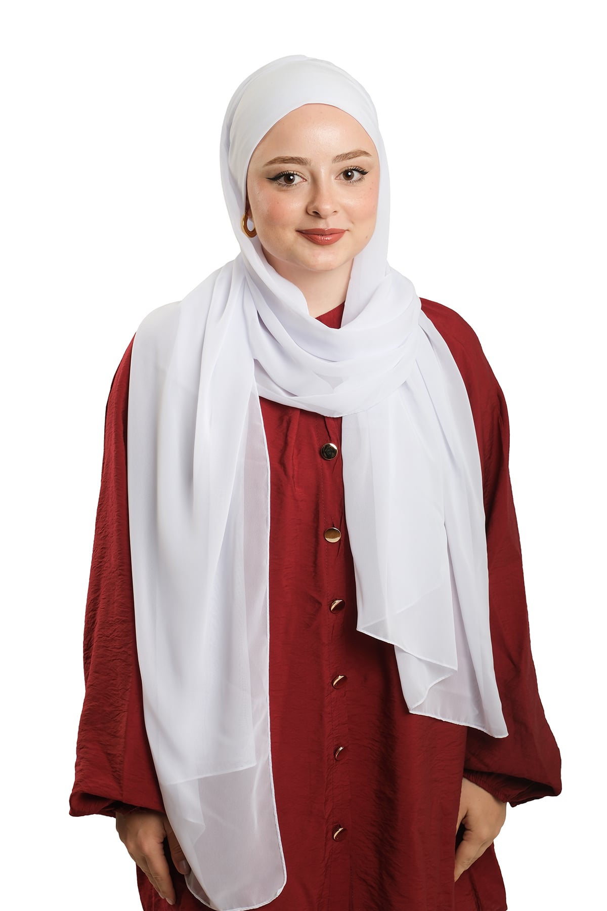 Beyaz Pratik Hazır Geçmeli Bone Şal Şifon Düz - Hürrem Bone 2506_42