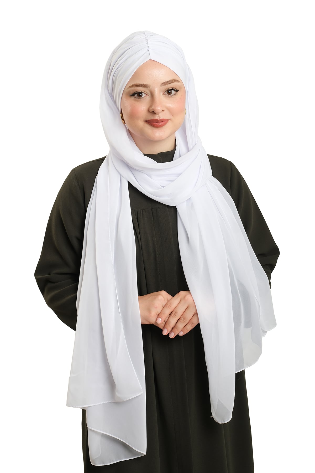 Beyaz Pratik Hazır Geçmeli Bone Şal Şifon Drapeli - Hürrem Bone 2507_42