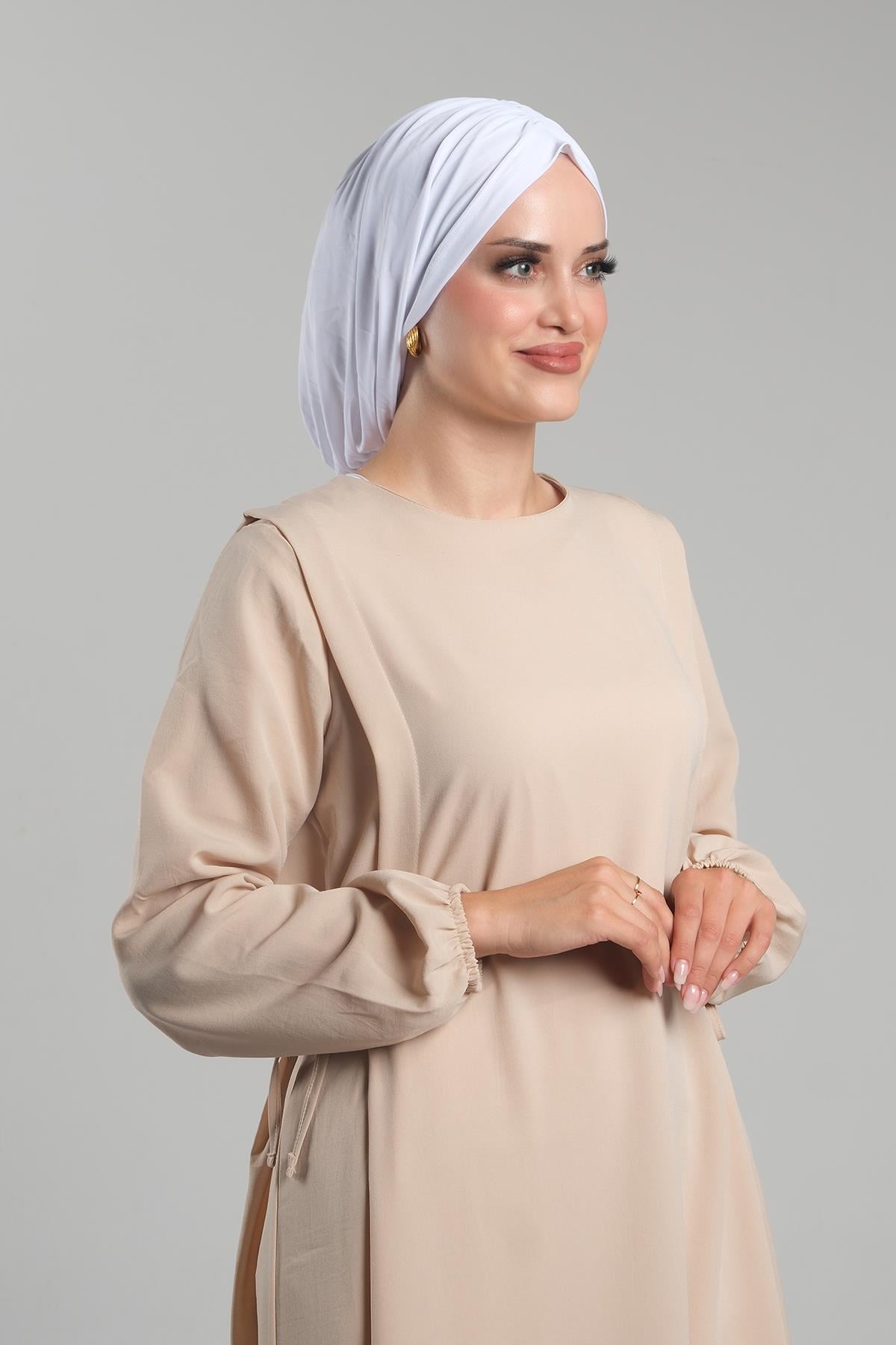 Beyaz Pratik Hazır Geçmeli Tesettür Bone Sandy Büzgülü Salaş - Hürrem Bone 2119_42